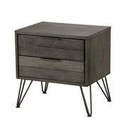 Contemporary Three-Tone Gray Finish Nightstand Perched atop Metal Legs Acacia Veneer Modern Bedroom Furniture