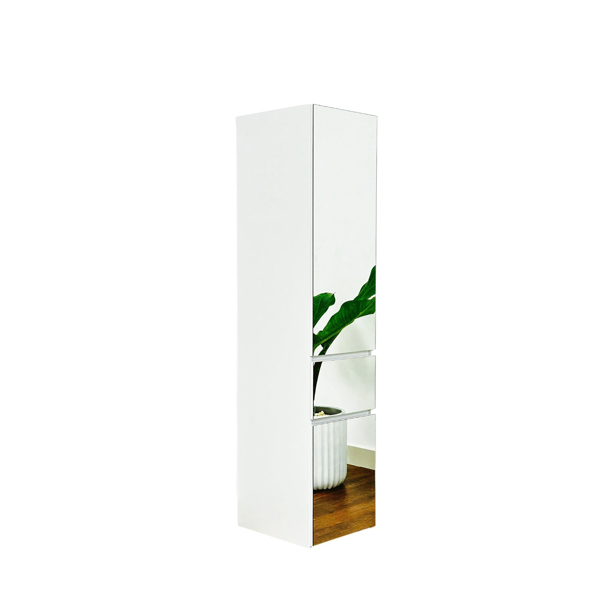 Elise Slim Modular Wood Closet Cabinet with Mirror in White, Durable Melamine Construction