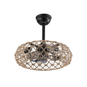 19' Hemp Rope Woven Ceiling Fan with 4 bulbs, Dimmable, 7 Blades, Reversible DC motor.