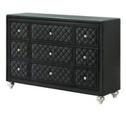 1pc Traditional Nine Drawers Velvet Tufted Drawer Fronts Faux Crystal Drawer Knobs Diamond-patterned Tufted Accents Black