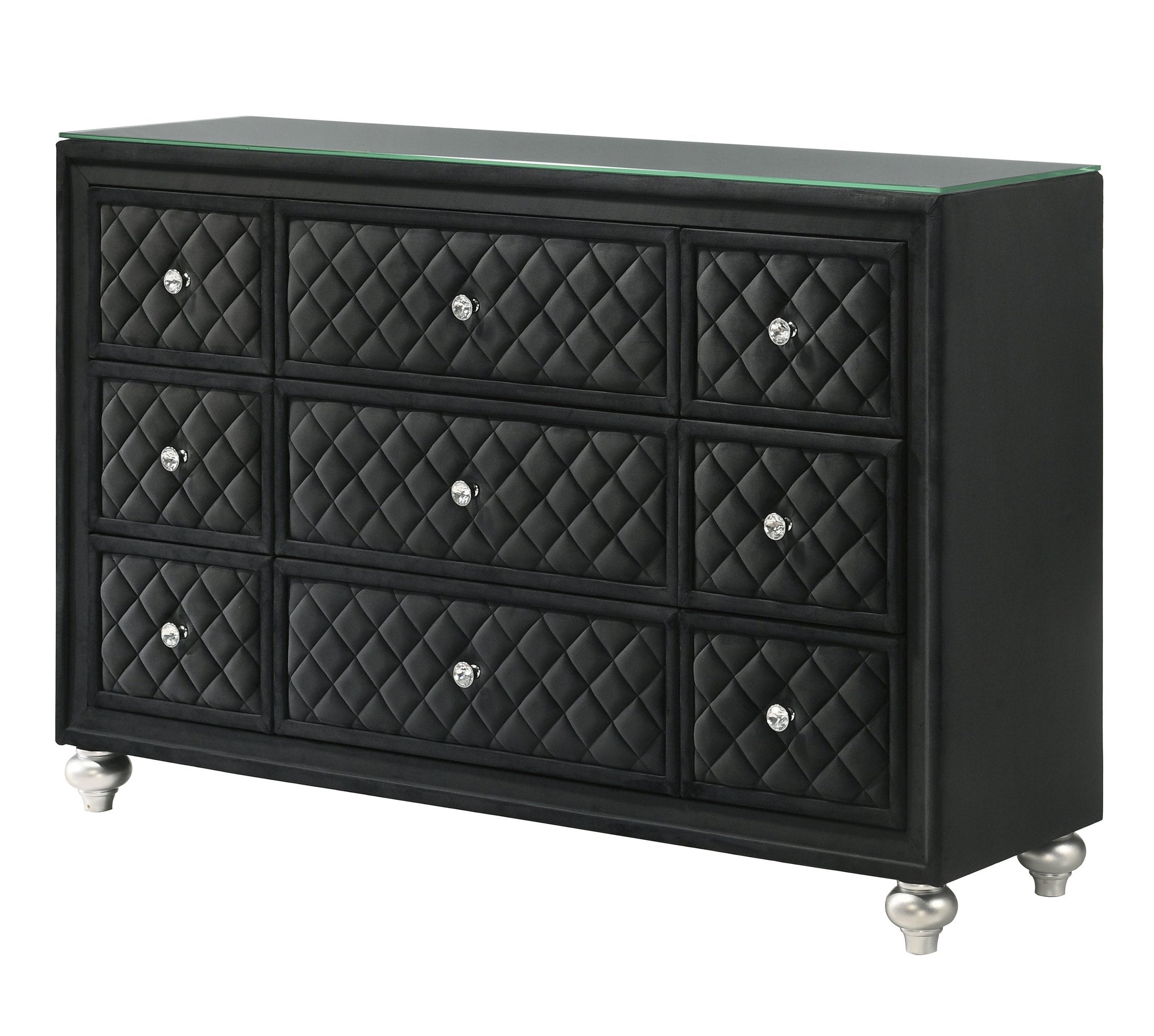 1pc Traditional Nine Drawers Velvet Tufted Drawer Fronts Faux Crystal Drawer Knobs Diamond-patterned Tufted Accents Black
