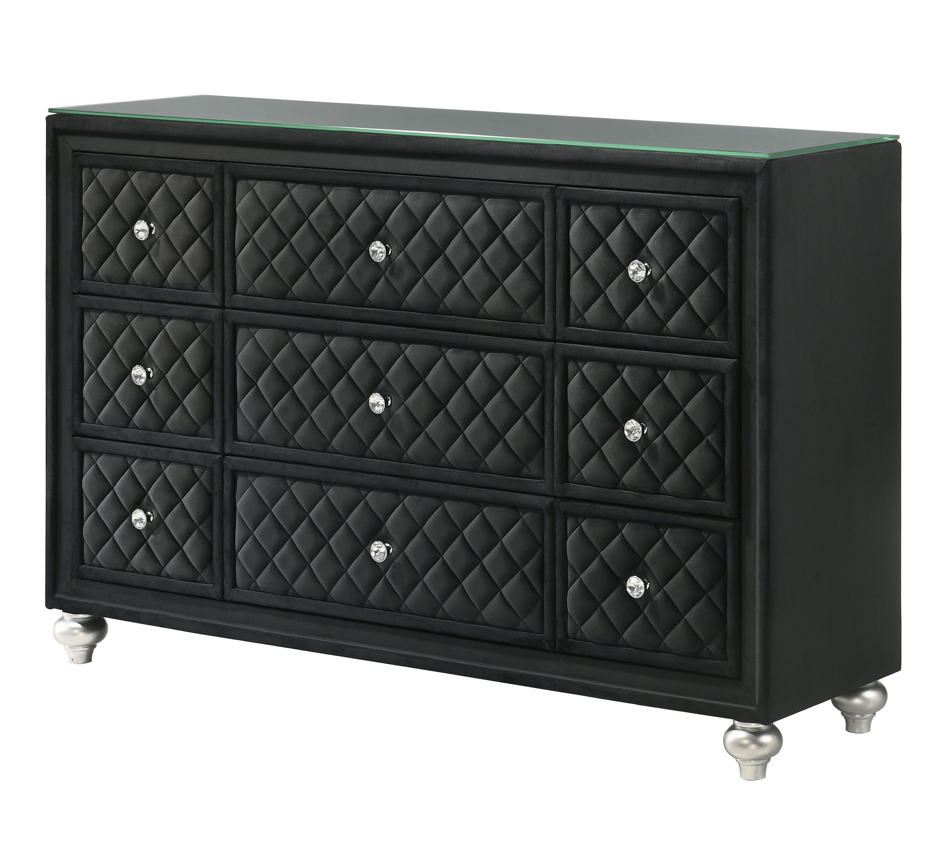 1pc Traditional Nine Drawers Velvet Tufted Drawer Fronts Faux Crystal Drawer Knobs Diamond-patterned Tufted Accents Black