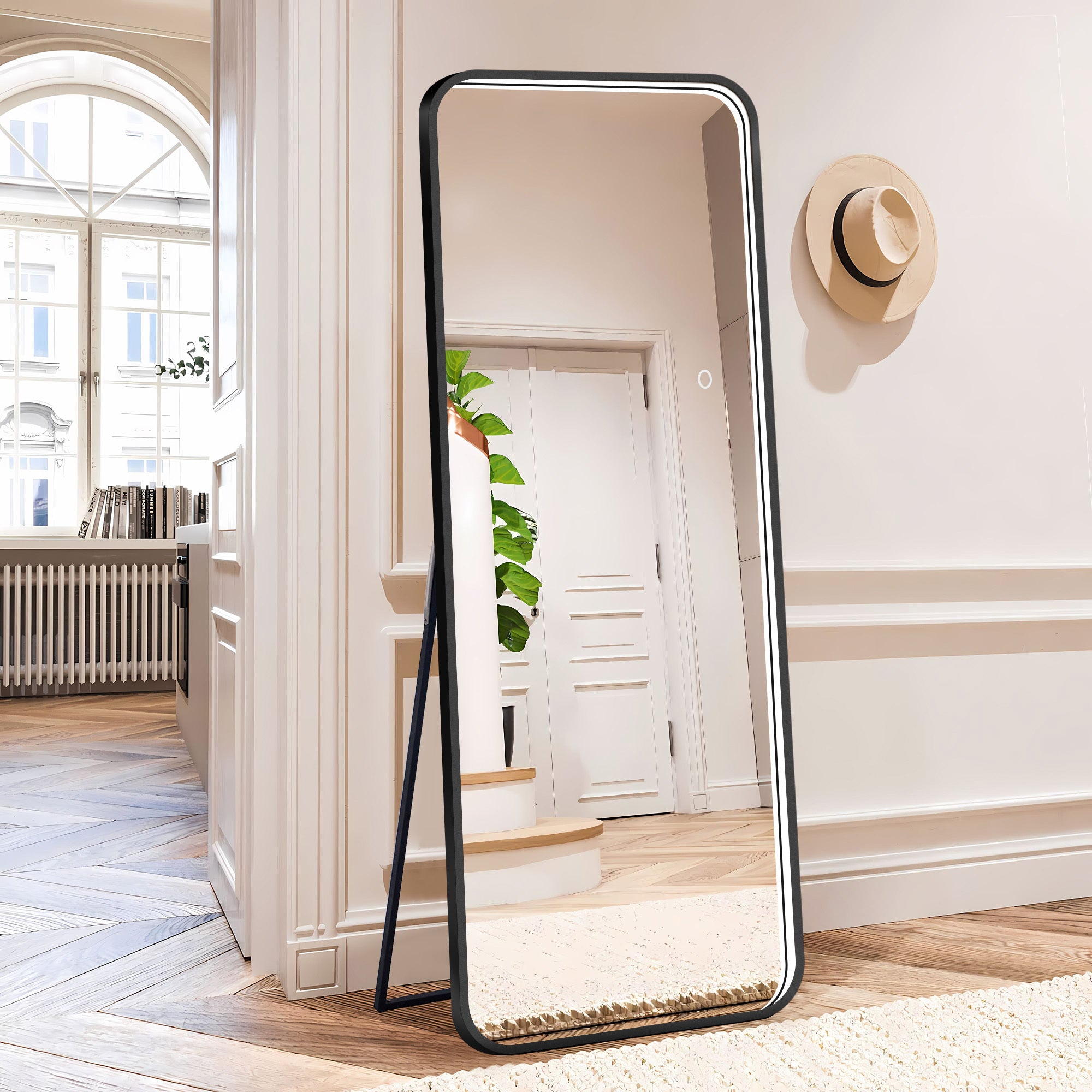 64' Full Length LED Mirror with Lights - 3 Color Dimmable Lighting, Gold Frame , Standing/Hanging Floor Mirror for Bedroom, Living Room & Bridal Shop,Black