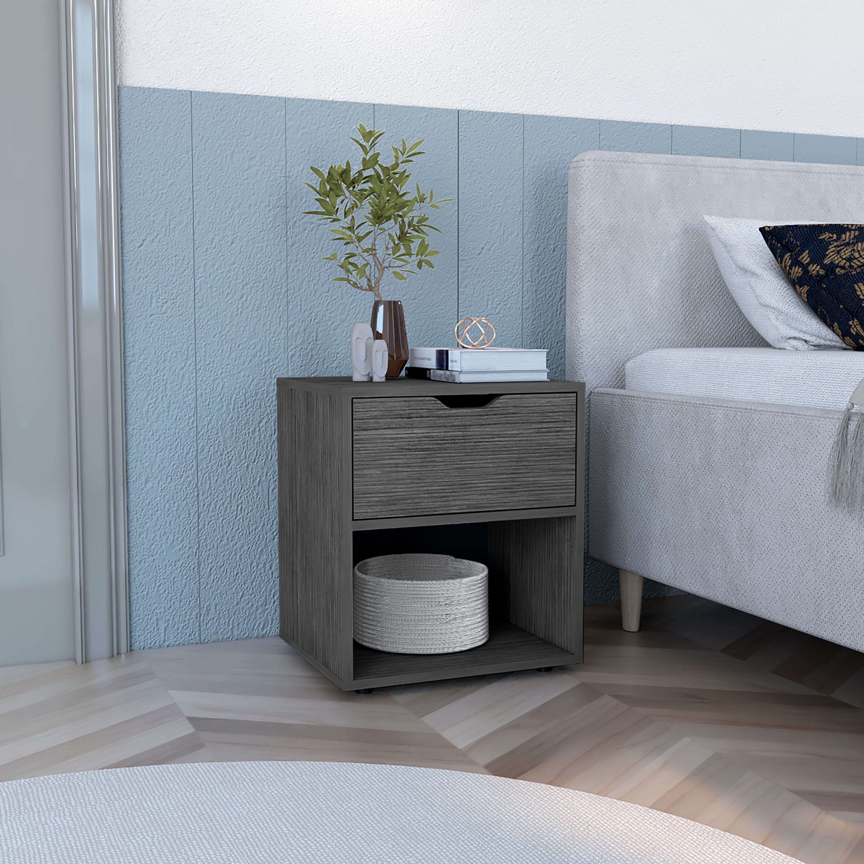 19.7' H Nightstand End Table with Open Shelf,Ligth Gray