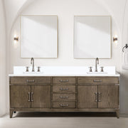 Grey Oak Double Bath Vanity 84 in. W x 22 in. D, with White Quartz Top