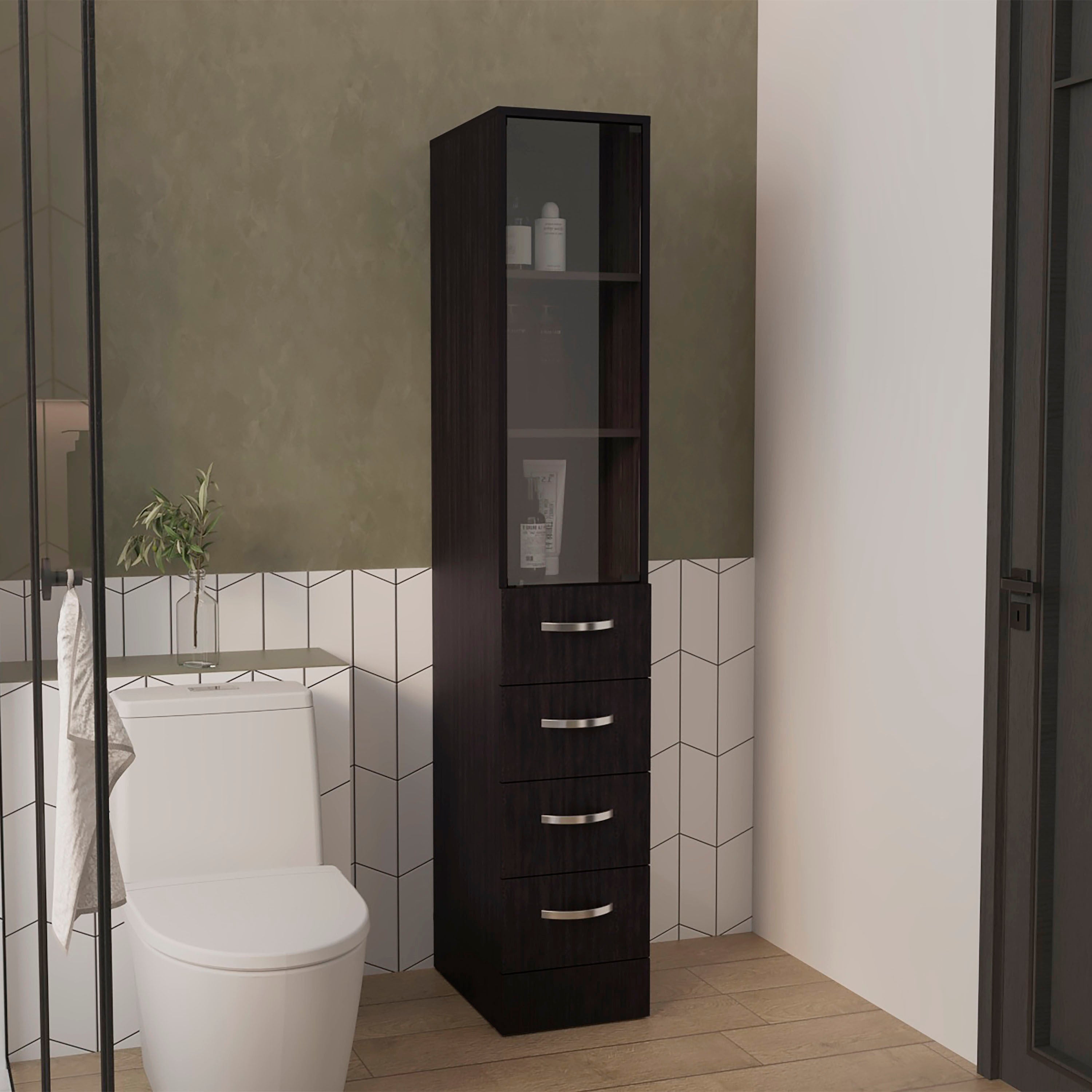 Vanguard Linen Cabinet, Three Shelves, Four Drawers White