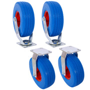 4PCS 10IN CASTER FLAT FREE WHELL(2PCS SWIVEL+2PCS RIGID), X-Large Flat Free Casters , Swivel Plate, Steel Hub with Ball Bearings, 5/8-Inch Bore Centered Axle -Blue