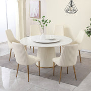 59'Modern Sintered stone dining table with 31.5' round turntable with wood and metal exquisite pedestal with 6 pcs Chairs .