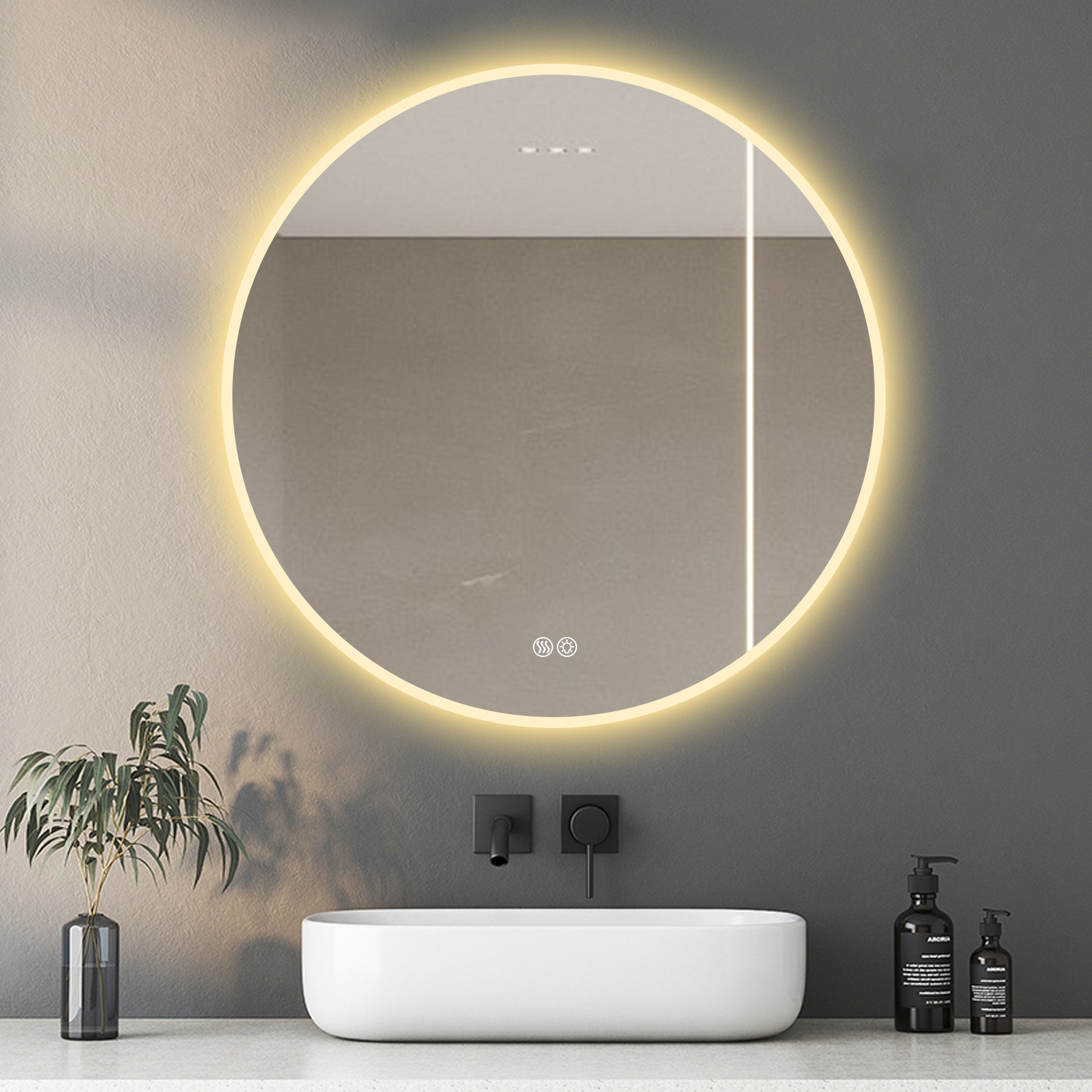 32'' LED Round LED Bathroom Mirror with Lights-Wall Mount Vanity, Anti-Fog, 3 Color Temperature Adjustable & Dimmable Light, Makeup Mirror for Bedroom & Bathroom, Smart Mirror for Modern Home Decor