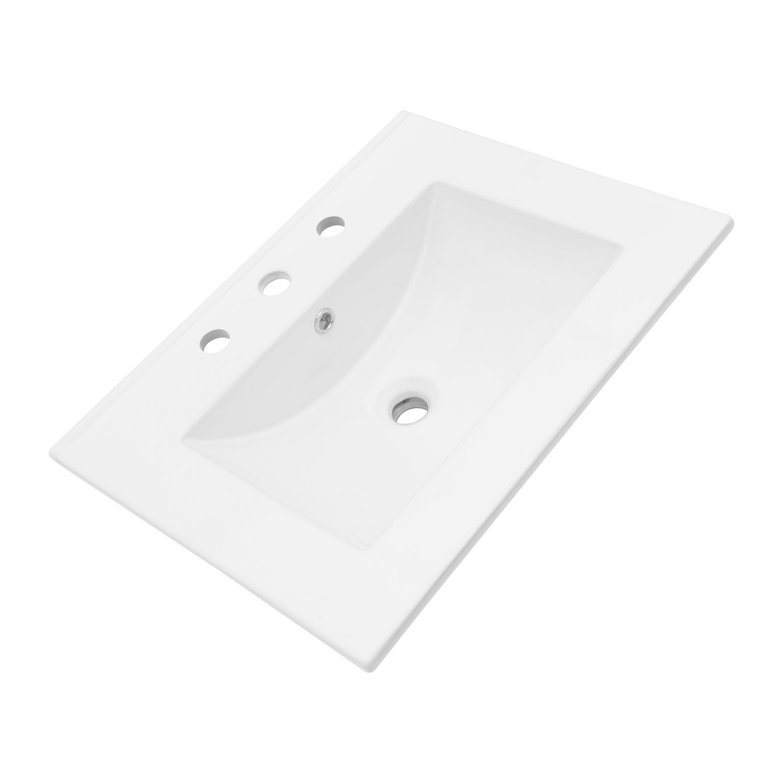 White Rectangular Single Vanity Top with 3 Faucet Hole Ceramic Sink 24x18 Inch