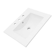 White Rectangular Single Vanity Top with 3 Faucet Hole Ceramic Sink 24x18 Inch