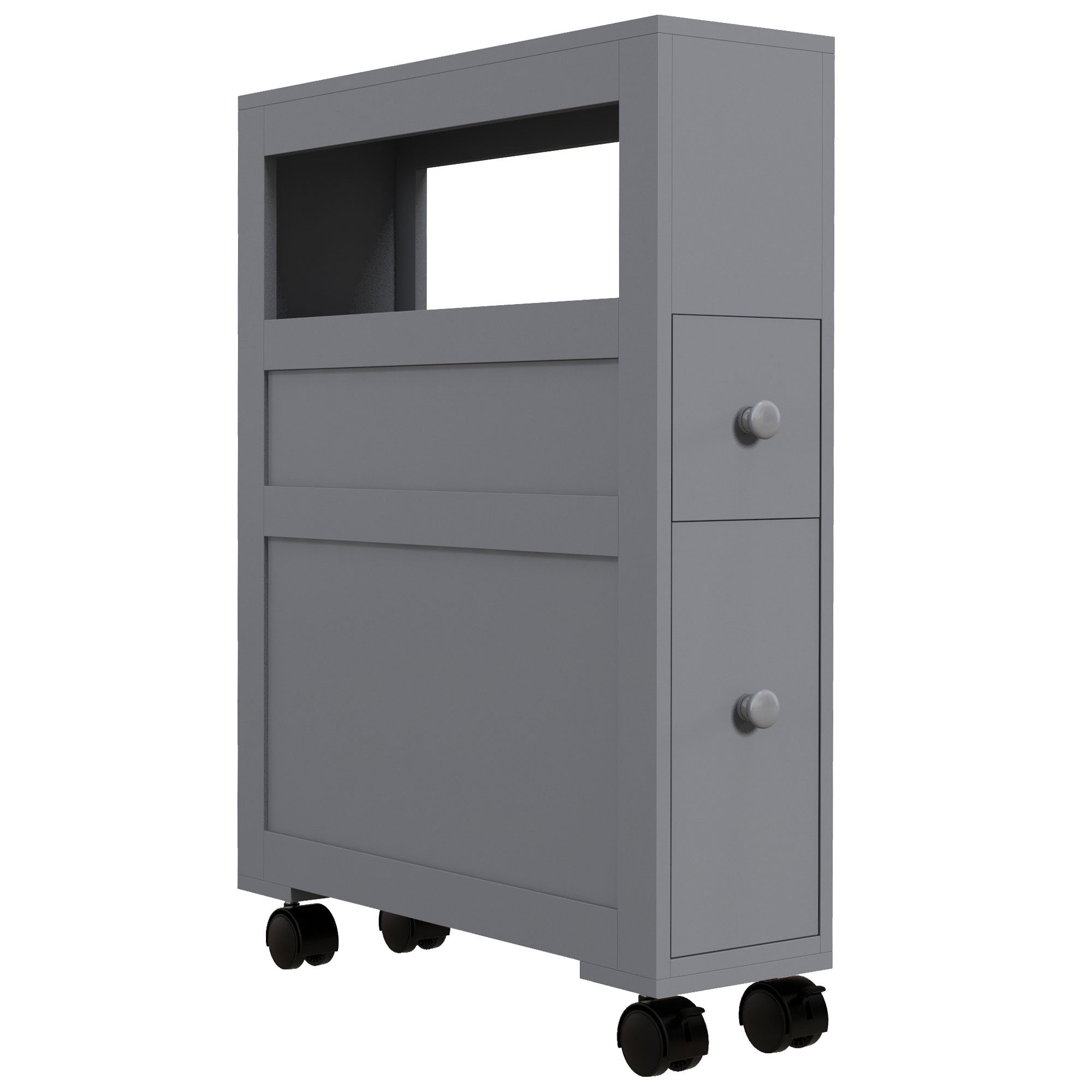 HOMCOM 6.25' x 20.5' x 28.25' Wood Rolling Narrow Bathroom Side Storage Cabinet - Gray