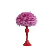 18.25'In Medium Pink Feather Aquina Glaze Red Metal Contour Glam Table Lamp