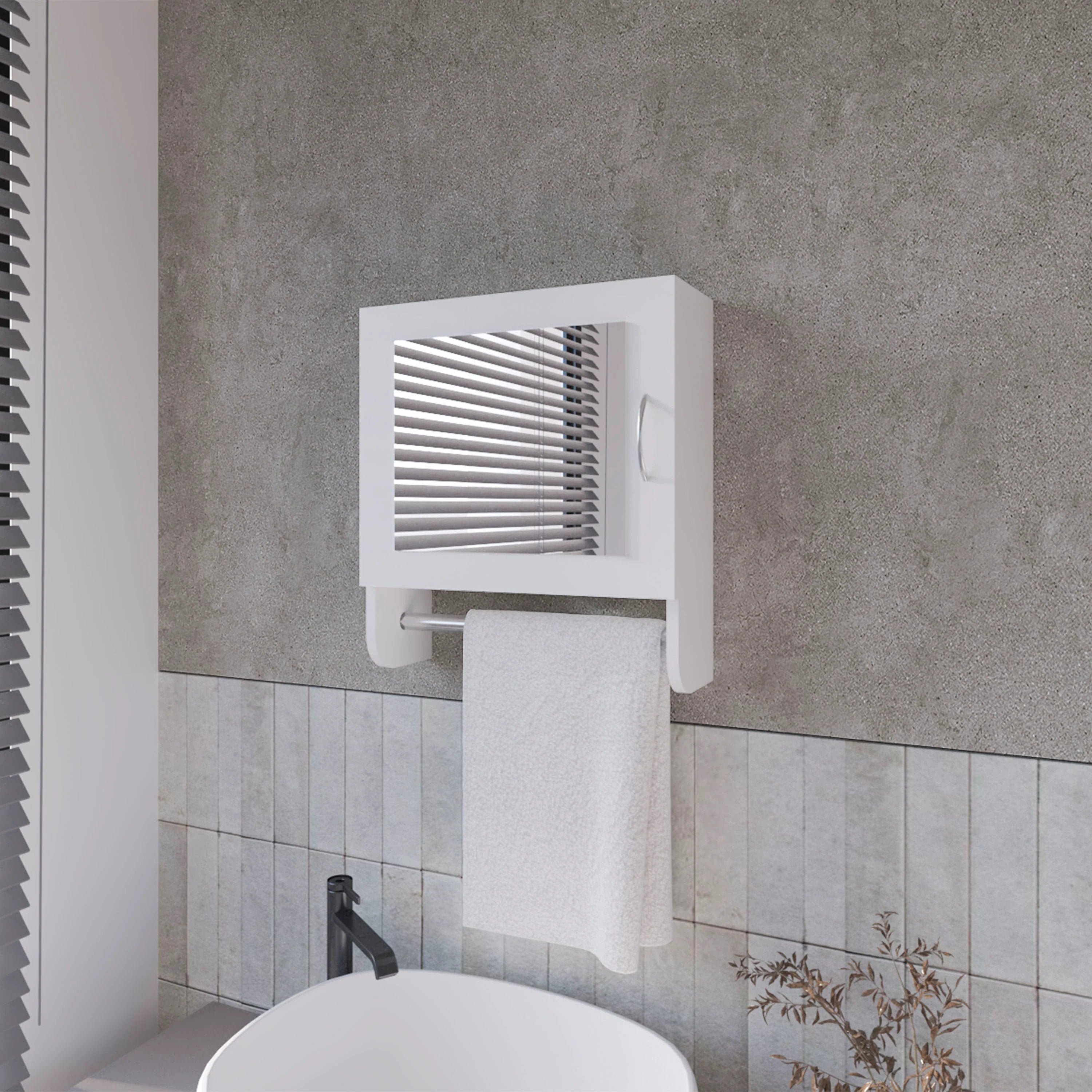 White Medicine Cabinet with Towel Bar and Included Mirror