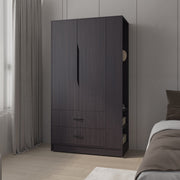 Wenge 3-Door Wardrobe with 1 Drawer, Side Shelf and Hanging Rods