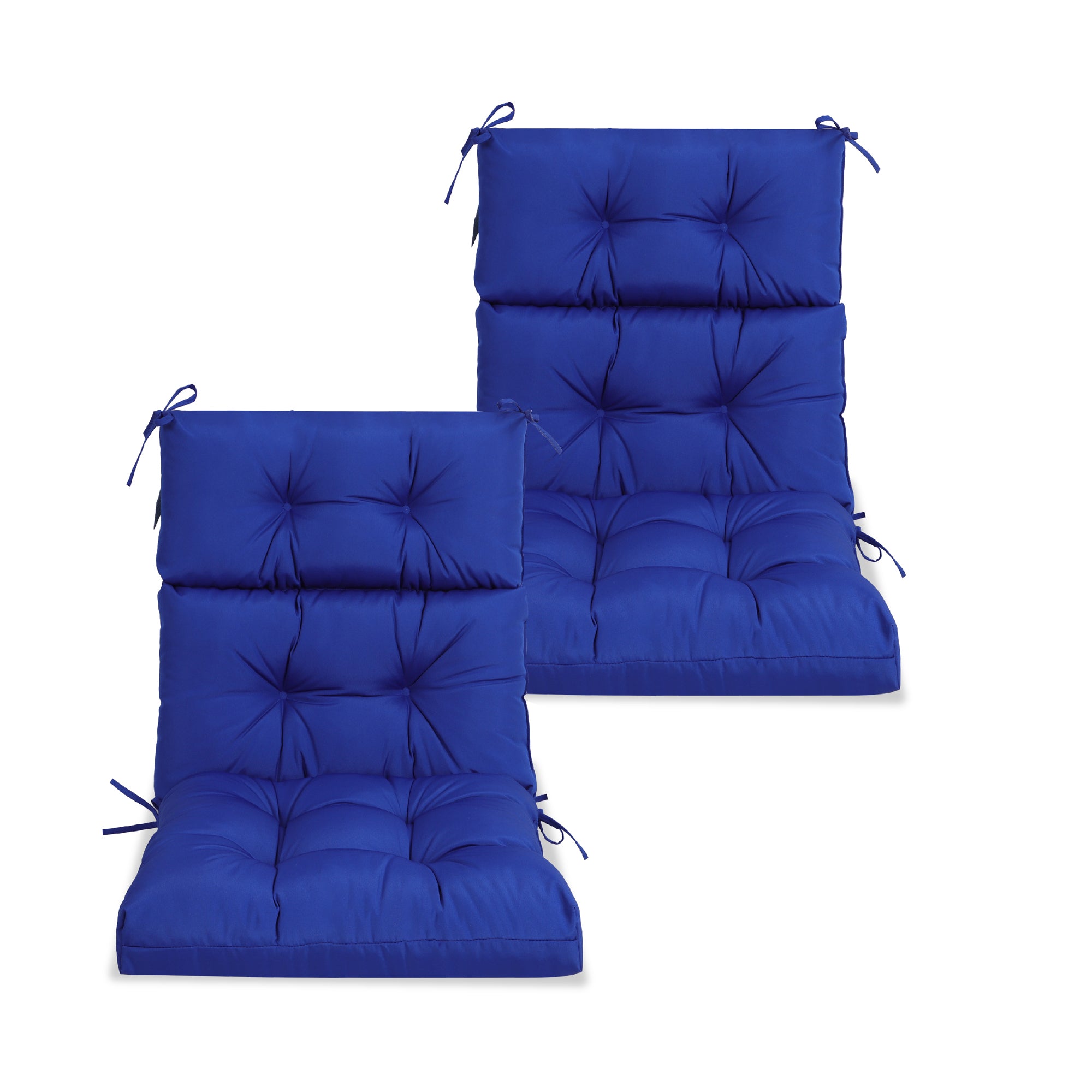 2-Piece High Back Patio Chair Cushion Set, Tufted Adirondack and Rocking Chair Cushions for Garden, Porch or Office Use, 44 x 22 x 4 in, Blue