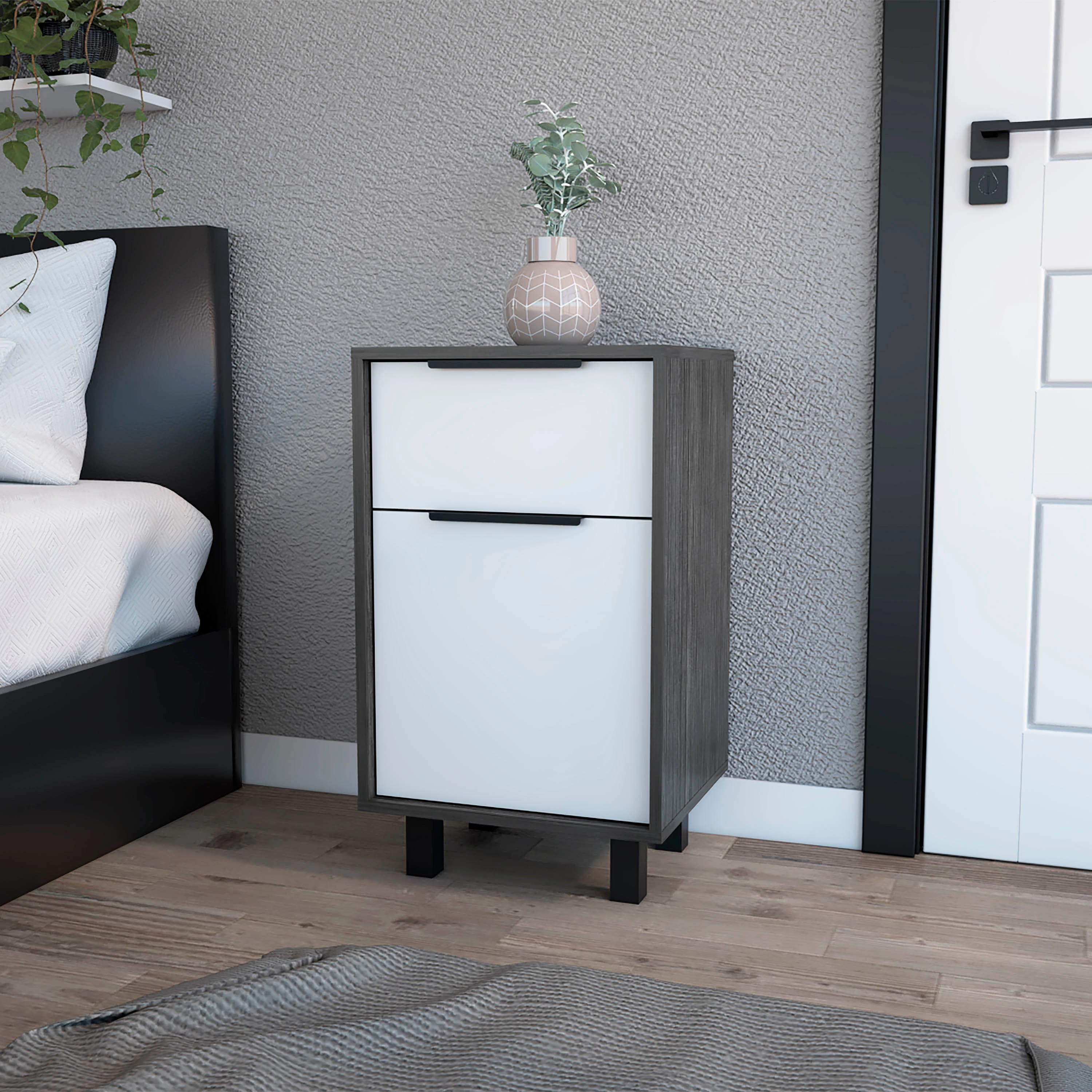 Smokey Oak and White 1-Drawer Nightstand