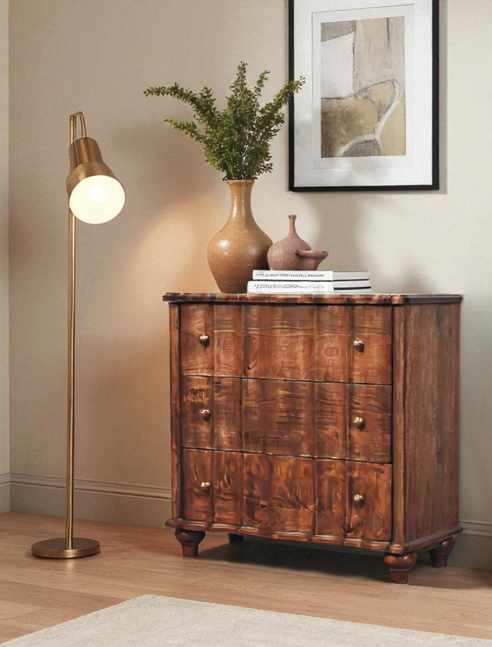 Solid Wood Camille Chest,Brown,3-Drawers