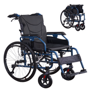 Premium Foldable Transport Wheelchair for Adults - Aluminum Alloy Frame,Double Brakes,Adjustable Armrests & Seat Belt,Breathable Cushion,Anti-backflip, 300lbs Capacity,Color Blue