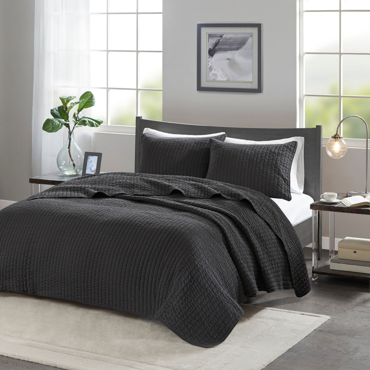 3 Piece Quilt Set Black King/Cal King