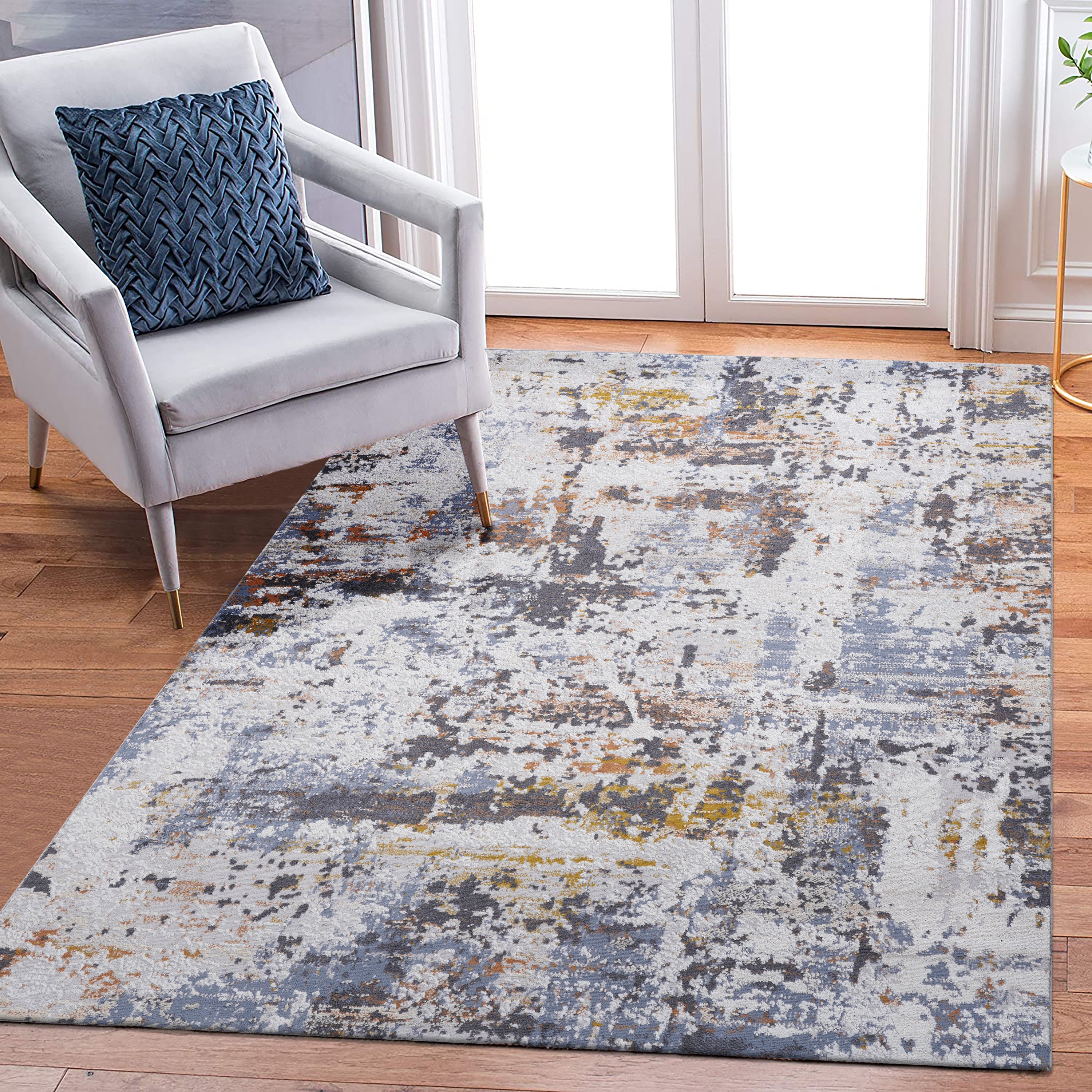 LOOM & LUXE Collection 5X7 Ivory/Blue /Abstract Non-Shedding Living Room Bedroom Dining Home Office Stylish and Stain Resistant Area Rug