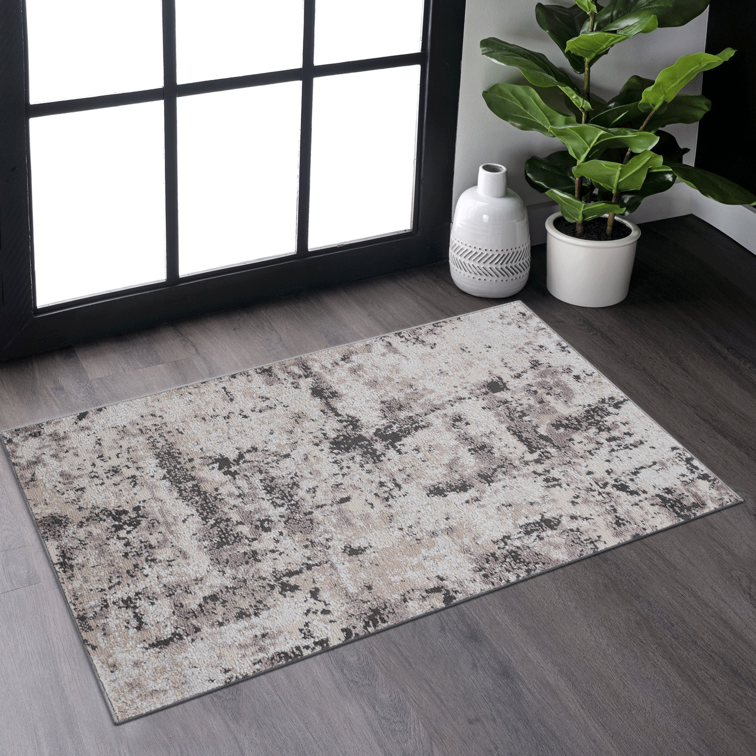 PAYAS Collection 2X3 Cream / Brown / Abstract Doormat Rug