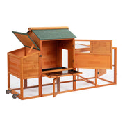 Portable Mobile Chicken Coop with Nesting Box, Sleeping Room, Run, Window, Sun Board, Doors, Pull-Out Tray, Wheels, Outdoor Backyard Pen for Small Animals, Orange with Colorful Patterns