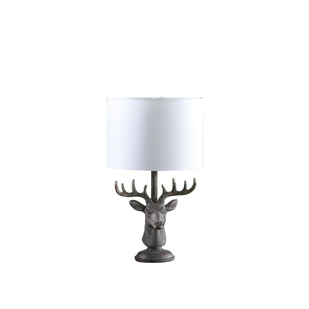 18' In Stag Elk Deer Bust Rustic Gray Polyresin Table Lamp
