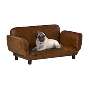 PawHut Pet Sofa Dog Bed Couch, Foldable Cat Lounger PU Leather Cover for Medium & Large Sized Animals, 39' x 21.75' x 17.75', Expandable to 52' x 30.25' x 7', Brown
