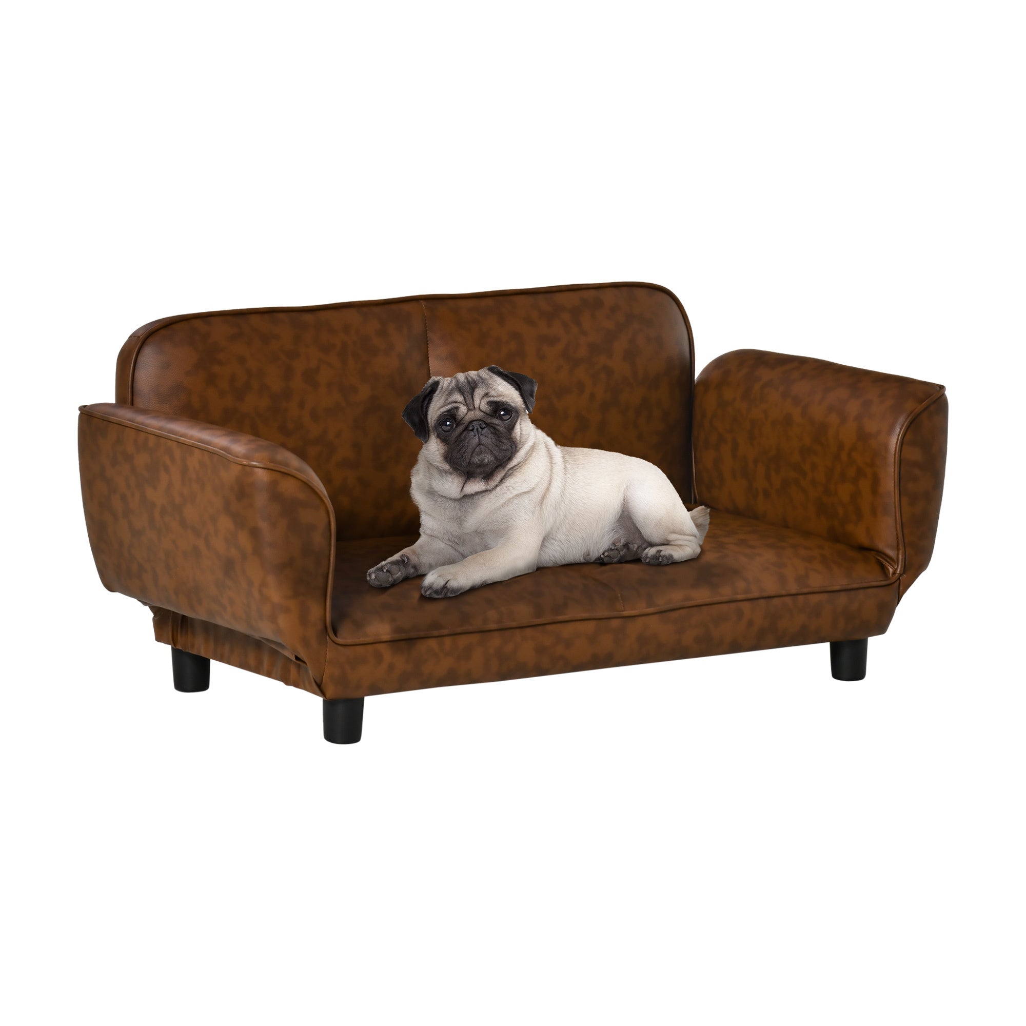PawHut Pet Sofa Dog Bed Couch, Foldable Cat Lounger PU Leather Cover for Medium & Large Sized Animals, 39' x 21.75' x 17.75', Expandable to 52' x 30.25' x 7', Brown