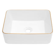 16' x 12' Stain-Resistant Porcelain Rectangular Vessel Sink - European Modern Bathroom Vanity Basin, Glossy White Above Counter Ceramic Design