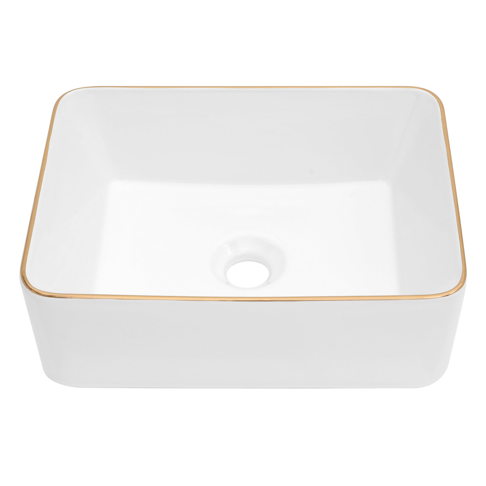 16' x 12' Stain-Resistant Porcelain Rectangular Vessel Sink - European Modern Bathroom Vanity Basin, Glossy White Above Counter Ceramic Design