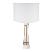 D15x30.2' White and Bronze Marble Table Lamp with Glass Cylinder (Lamp Shade Assembly Required)