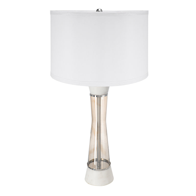 D15x30.2' White and Bronze Marble Table Lamp with Glass Cylinder (Lamp Shade Assembly Required)