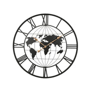 36 Inch Large Black Metal Wall Clock, Modern Silent World Map Wall Clock with Gold Pointers, Decorative for Living Room, Entryway, Dinning Room, Bedroom