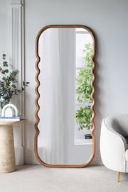 31.4x1.4x74' Oversized Wooden Floor Mirror with Unique Brown Frame