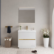 36' Freestanding Bathroom Vanity with Sink, Bathroom Storage Vanity Cabinet with Stone Resin Countertop and Soft Close Drawers, Glossy White 24V14-36GW
