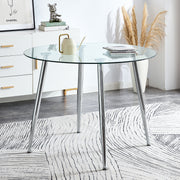 A glass tabletop with a diameter of 40 inches and a modern minimalist circular dining table with silver metal legs.Suitable for living rooms, and conference rooms.W1151S03392