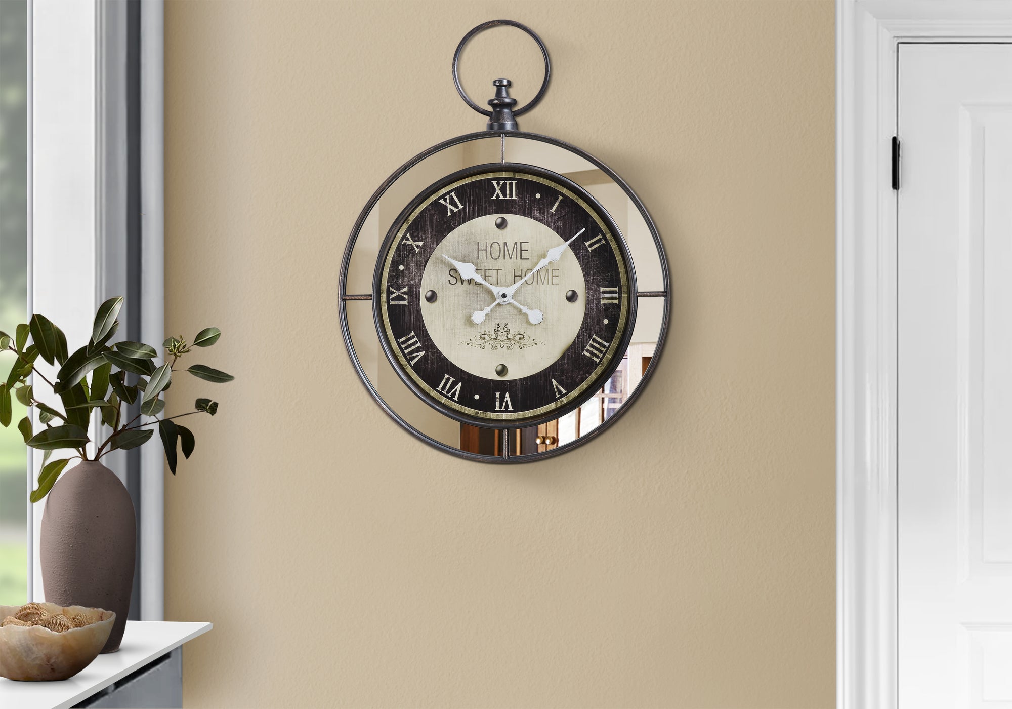 Clocks, 18' Round, Wall Clock, Brown, Mirror, Transitional
