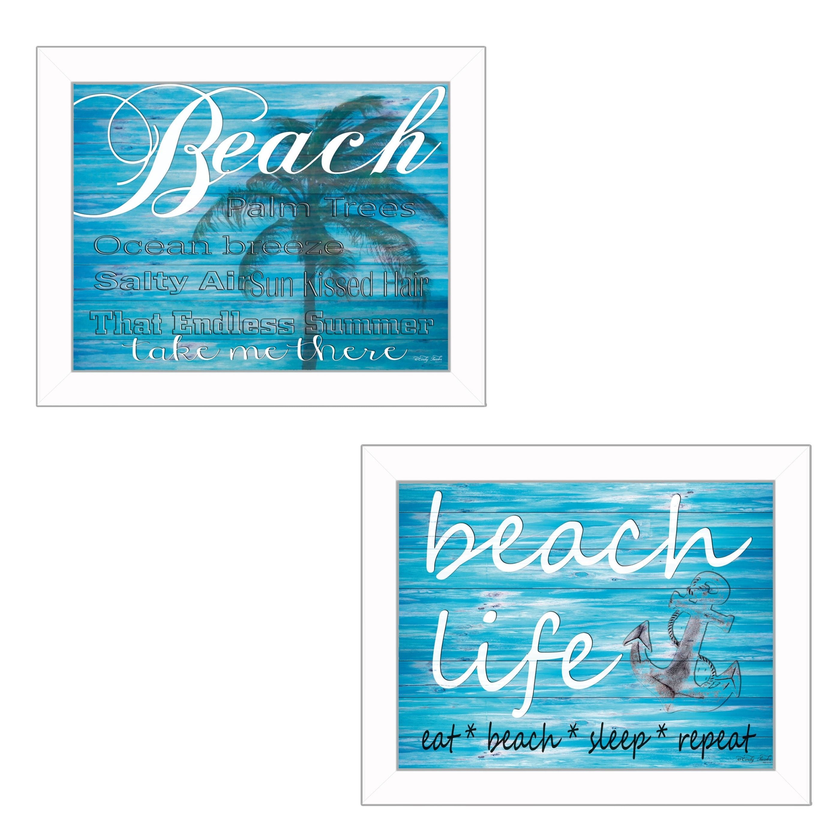 'Beach Life Collection' 2-Piece Vignette By Cindy Jacobs, Printed Wall Art, Ready To Hang Framed Poster, White Frame