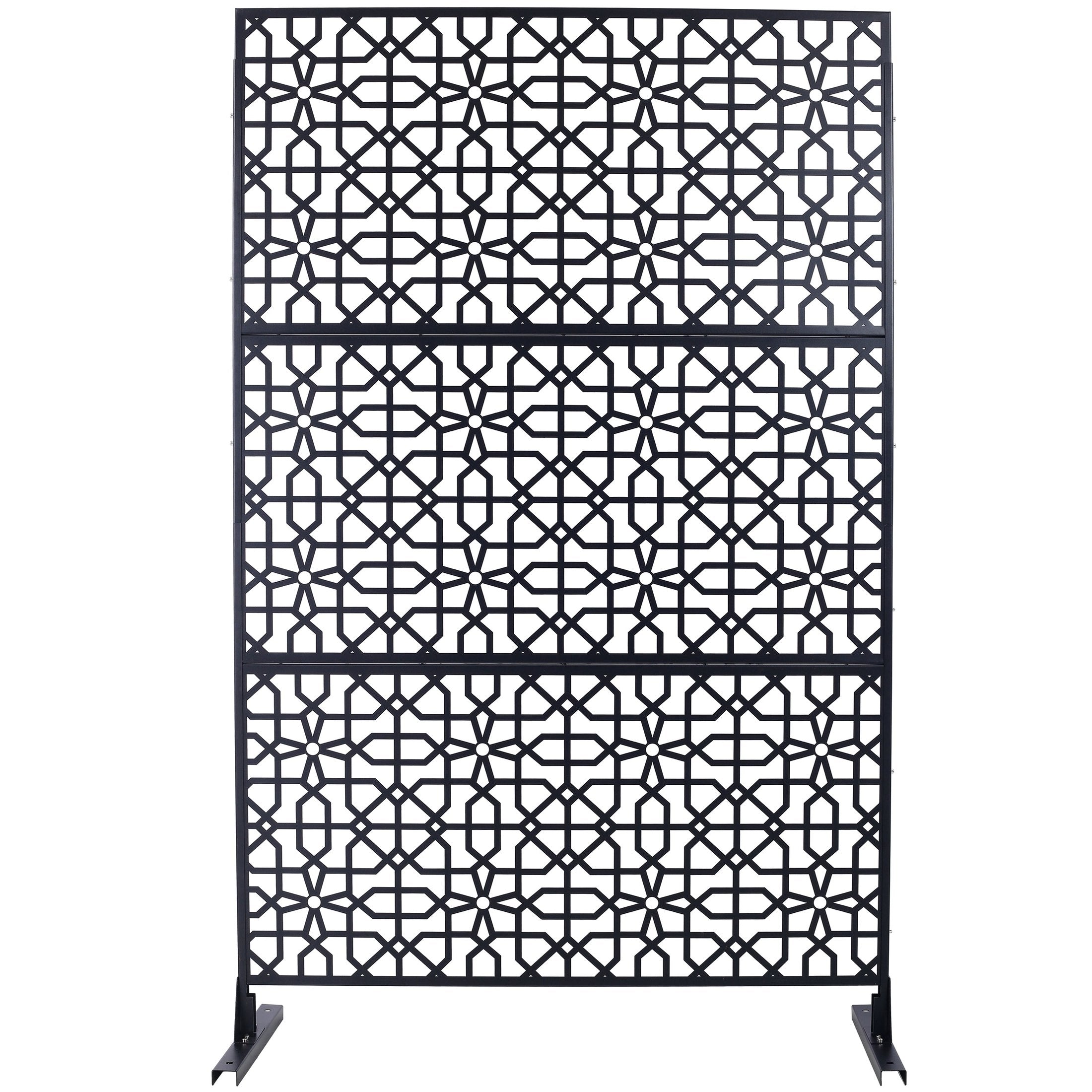 Outdoor & Indoor Privacy Screen Metal Privacy Screen 76' H×48' W Freestanding Decorative Privacy Screen Black Steel