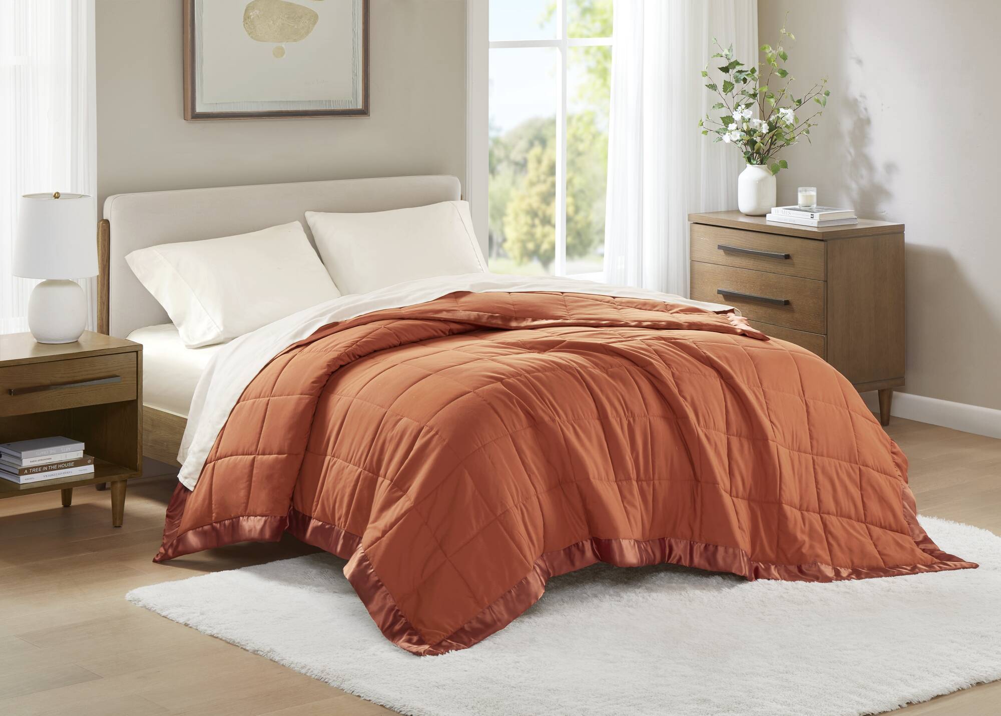 1 PCS Full/Queen Lightweight Down Alternative Blanket with Satin Trim Orange