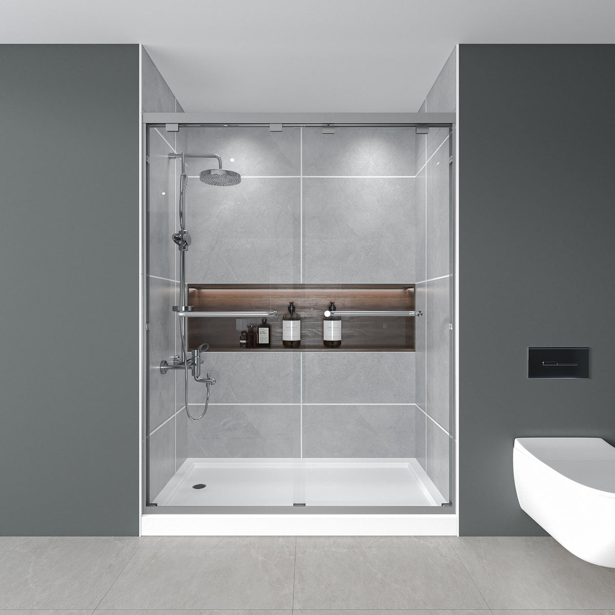 56-60' W X 72' H Double Sliding Shower Door ,1/4' (6mm) ANSI/SGCC Tempered Glass,Brushed Nickel,Fingerprint,Resistant Design