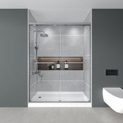 56-60' W X 72' H Double Sliding Shower Door ,1/4' (6mm) ANSI/SGCC Tempered Glass,Brushed Nickel,Fingerprint,Resistant Design