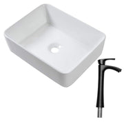 19' x 15' Matte Black Bathroom Sink Combo - Rectangular Vessel Vanity Set with Faucet, Drop-In Ready Ceramic Basin