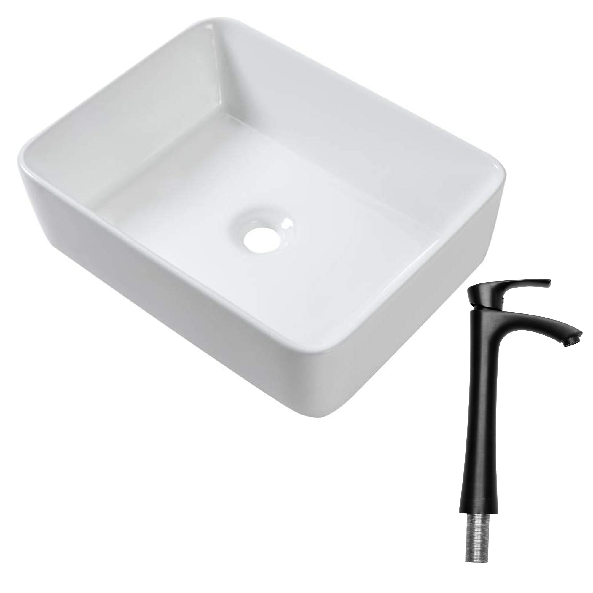 19' x 15' Matte Black Bathroom Sink Combo - Rectangular Vessel Vanity Set with Faucet, Drop-In Ready Ceramic Basin
