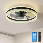 20' Smart Silent Ceiling Fan with Light – Crystal Flush Mount LED Fan Lamp with Hidden Blades and Natural Airflow System, Designed for Bedroom, Kids' Room and Study
