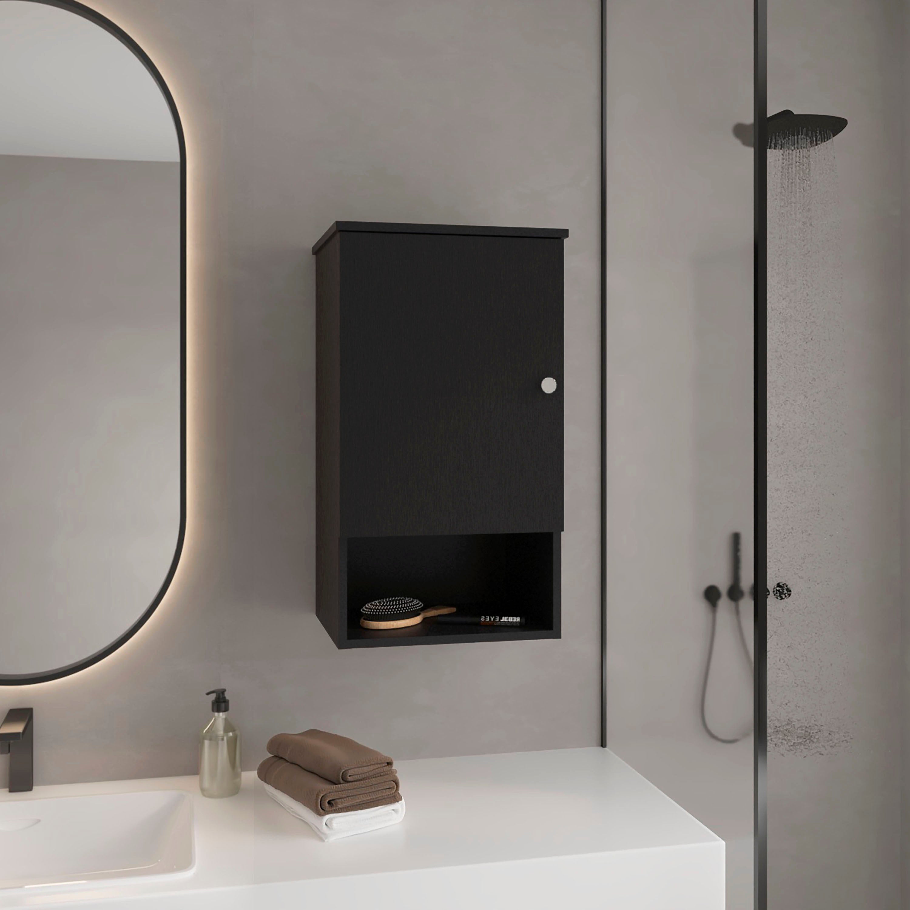 Medicine Cabinet 28.6' H, with 1 Door and 3 Shelves, Black