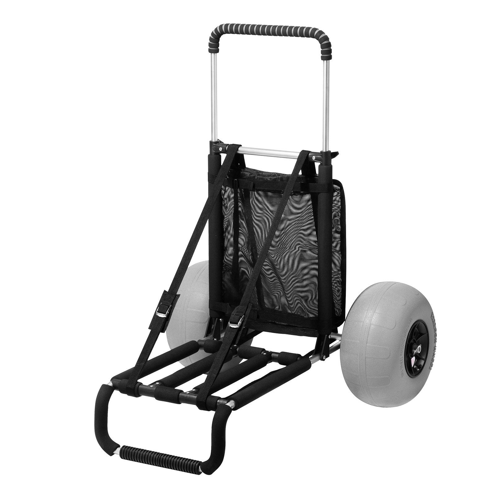 Beach Dolly with Big Wheels for Sand, 29.9' x 15.4' Cargo Deck, w/ 12' Balloon Wheels, 165LBS Loading Capacity Folding Sand Cart & 27' to 44.7' Adjustable Height, Heavy Duty Cart for Beach