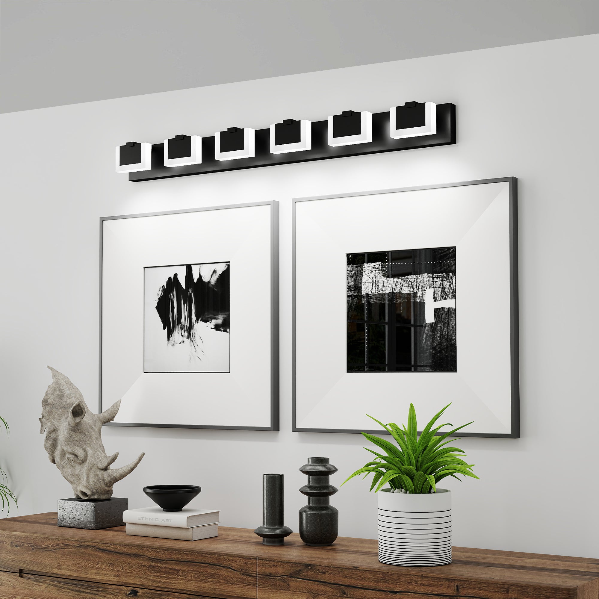 LED Black Modern Vanity Light 6 Light Matte Black Bathroom Vanity Lights Acrylic Bathroom Vanity Lights Fixtures